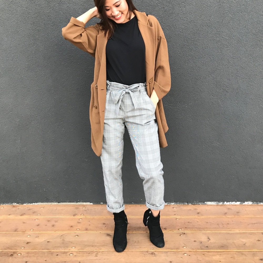 Zara Gray Plaid Paperbag pants with bow